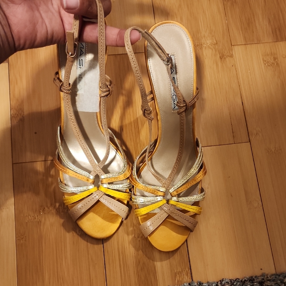 Via Spiga Yellow and Gold Strappy Sandals